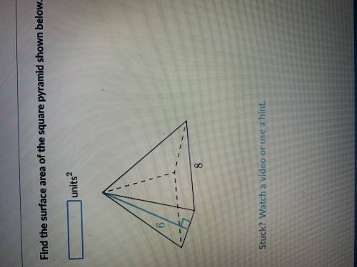 Find the surface area of the square pyramid shown below