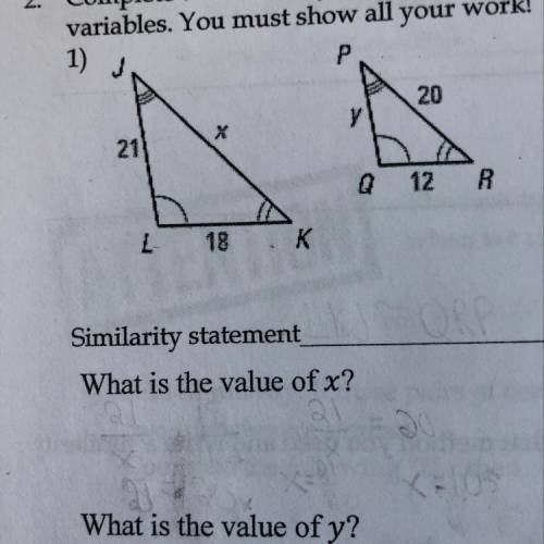 What is the value of x? What is the value of y?
