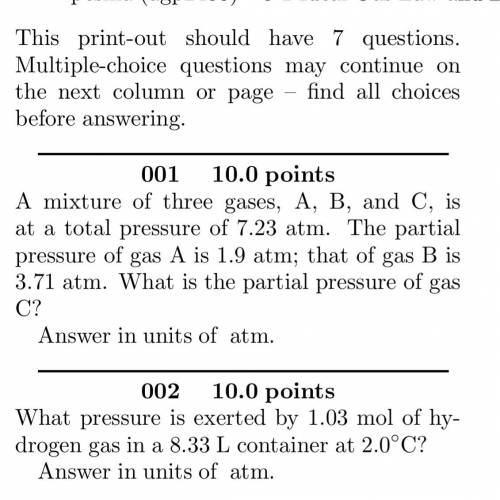 What is the particle pressure of gas c ?