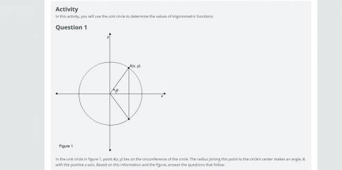 In the unit circle in figure 1, point A(x, y) lies on the circumference of the circle. The radius jo