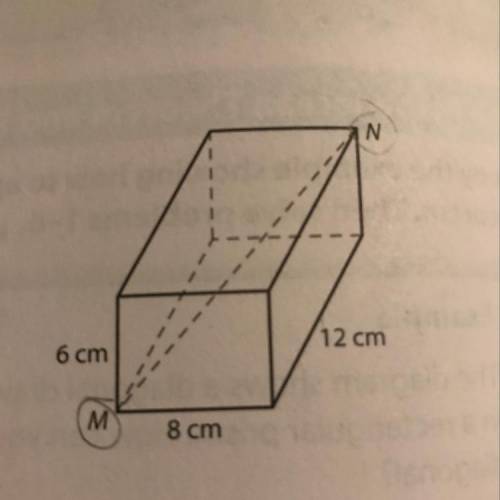 Between what two whole numbers is the length of the diagonal from M to N in the rectangular prism? S