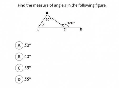 HELP Find the measure of angle z in the following figure,