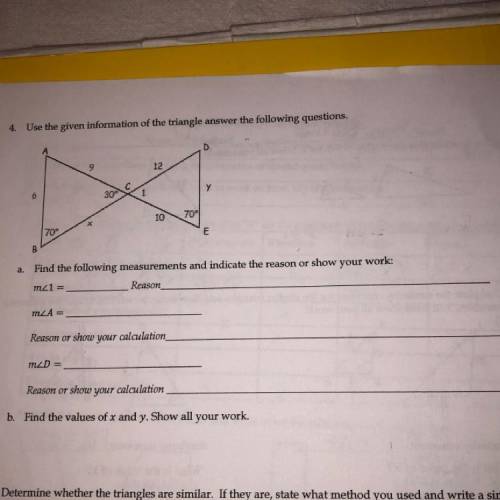 4. Use the given information of the triangle answer the following questions. a. Find the following m