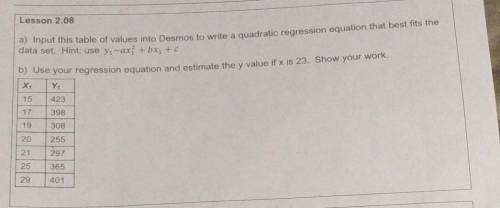 A) Input this table of values into Desmos to write a quadratic regression equation that best fits th