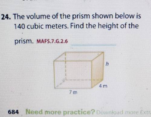 The volume of the prism shown below is 140 cubic meters. find the height of the prism