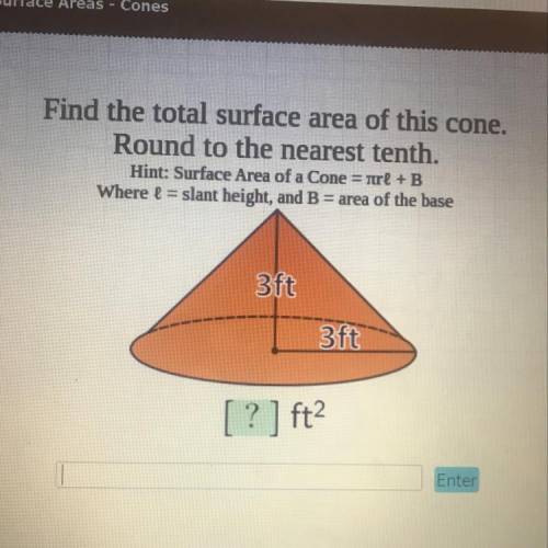 Find the total surface area of this cone. Round to the nearest tenth.