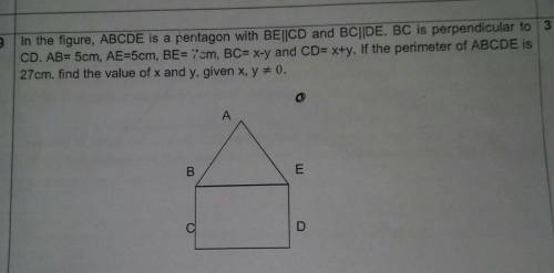 In the figure, ABCDE is a pentagon with BE||CD and BCIDE. BC is perpendicular toCD. AB= 5cm, AE=5cm,