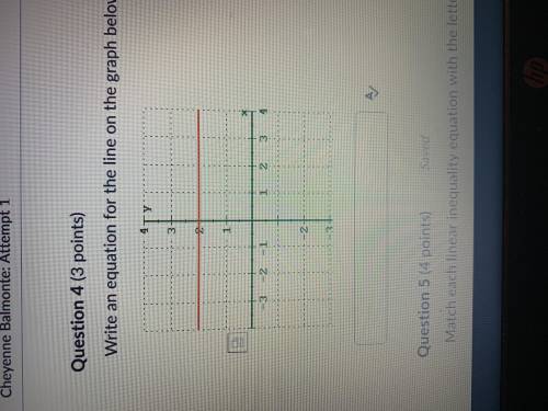 Write an equation for the line on the graph below. Pls help!