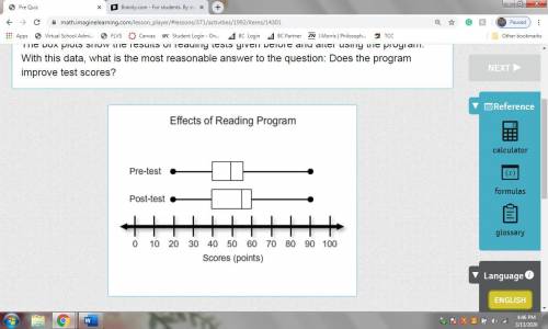 A company is evaluating a new reading program that is supposed to improve test scores. The box plots