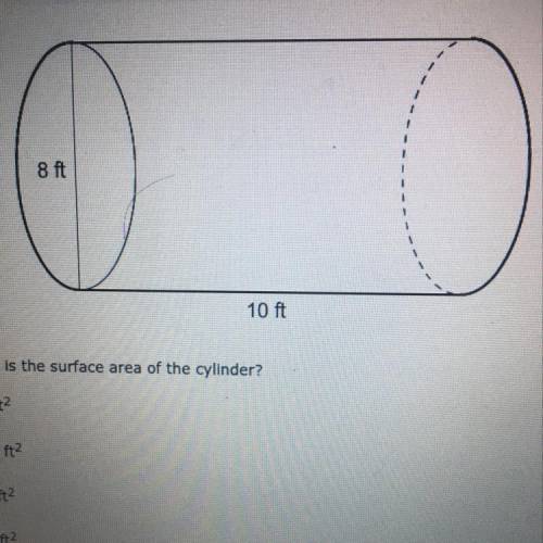 What is the surface area of the cylinder?  A.) 96π ft^2 B.) 112π ft^2 C.) 80π ft^2 D.) 88π ft^2