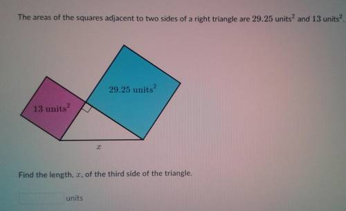 Help! The areas of the squares adjacent to two sides of a right triangle are 29.25 units squared and