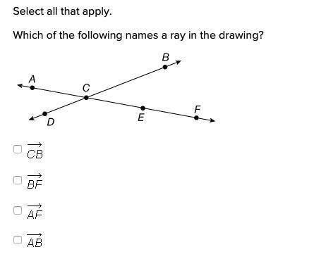 Select all that apply. Which of the following names a ray in the drawing?