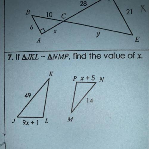 If AJKL ~ ANMP, find the value of x. help please!!