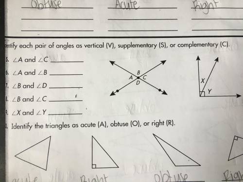 Identify each pair of angles vertical, supplementary, or complementary