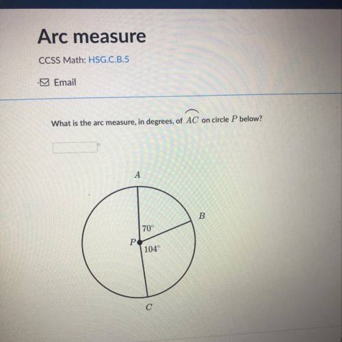 What is the arc measure, in degrees, of AC on circle P below?