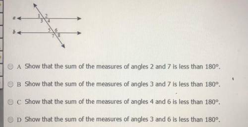 Which of the following can be used to show that the lines a and b are not parallel to each other?