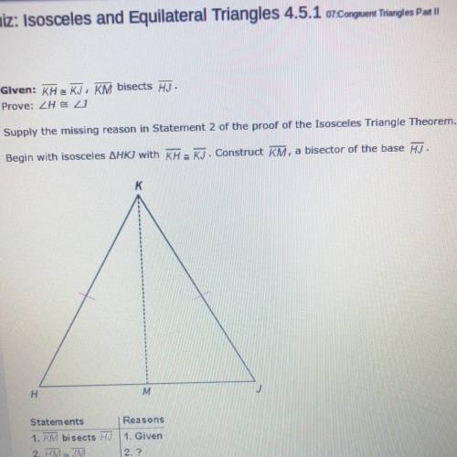 Please help I’m failing this .  A: Reflexive Property of Congruence B:Definition of segment bisector