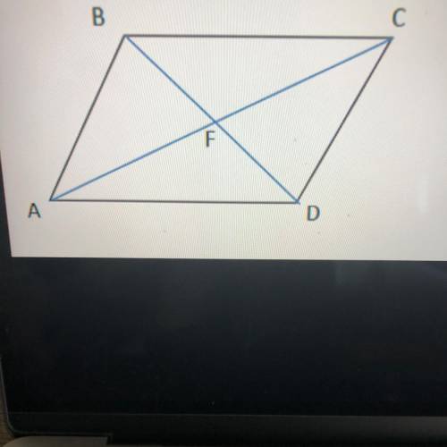 Given rhombus ABCD, find the mZABC and the length of AB, given that mZAFB = 20yº, mZBCF = 6-3, BC =