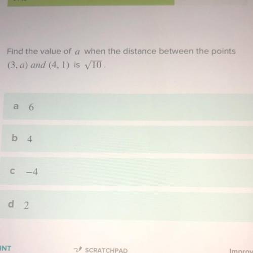 Find the value of a when the distance between the points