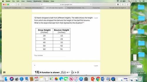 Karen dropped a ball from different heights. The table shows the height from which she dropped the b