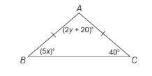 What is the value of x and y? A. x = 40 , y = 40 B. x = 8, y = 20 C. x = 8 , y = 40  D. x = 40, y =