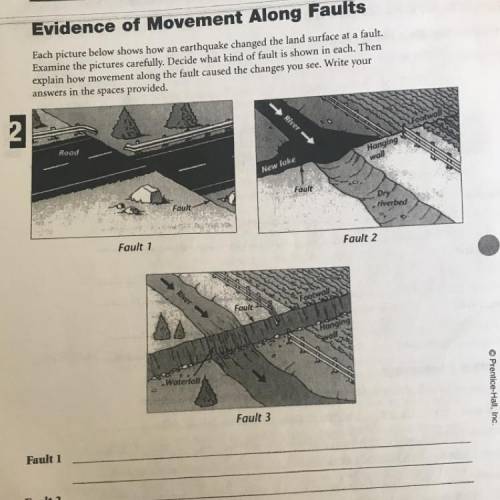 Each picture below shows how an earthquake changed the land surface at a fault. Examine the pictures