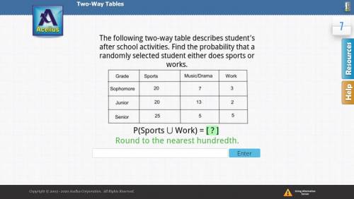The following two-way table describes students after school activities find the probability that a r