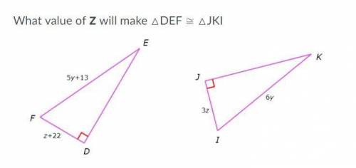 What value of z will make △DEF ≅ △JKI