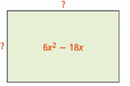 The areas of the rectangle are given. Use factoring to find the expressions for the missing dimensio