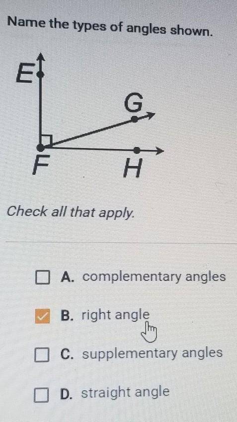 Name the angles shown check all that apply