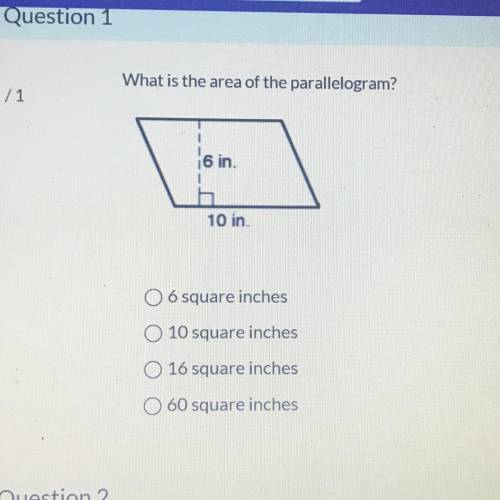 What is the area of the parallelogram? 6 square inches 10 square inches 16 square inches 60 square i