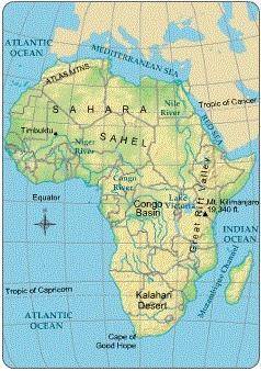 Which physical feature of the African continent lies close to the Mediterranean Sea, the Strait of G