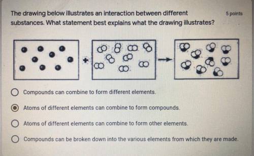 The drawing below illustrates an interaction between different substances. What statement best expla
