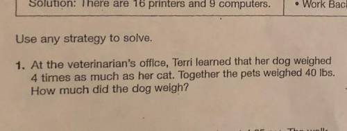 Together the pets weighed 40 pounds but the dog is four times as much as the cat. How much did the d