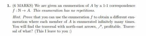 We are given an enumeration of A by a 1-1 correspondence f : N → A. This enumeration has no repetiti
