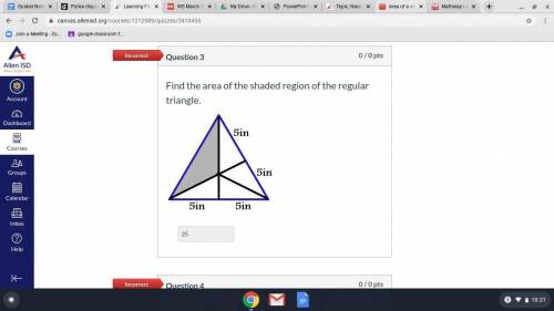 How do I find the area of the shaded region of the regular triangle.