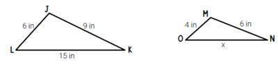 Triangle JKL is similar to triangle MNO. What is the perimeter of triangle MNO?