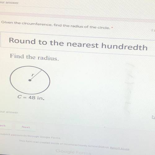Given the circumference, find the radius of the circle.