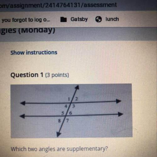 Which two angles are supplementary?