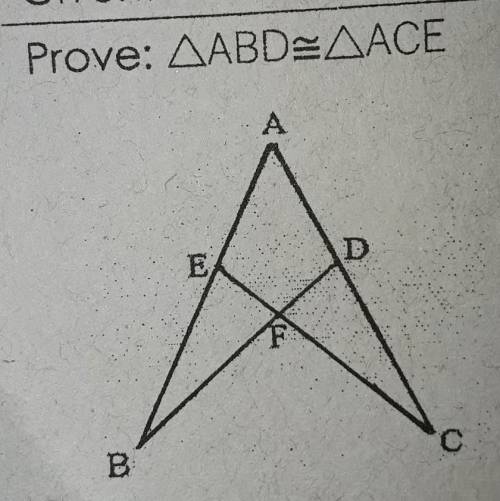 How can this figure be proven that triangle ABD is congruent to triangle ACE, using two-column proof
