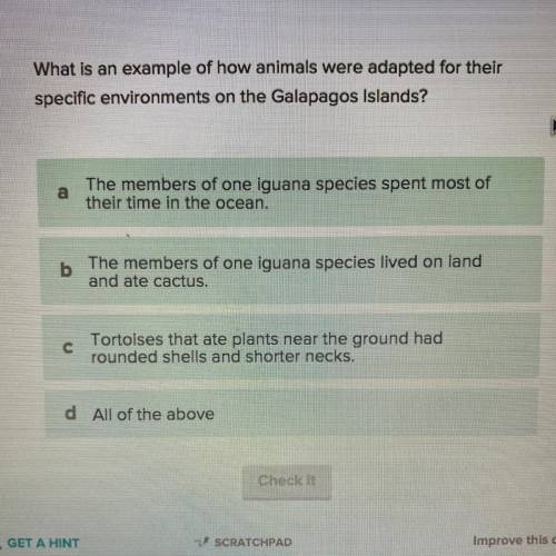 What is an example of how animals were adapted for their specific environments on the Galapagos Isla