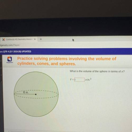 What is the volume of the sphere in terms of ut? V=6 in 3 |--- 6 in.