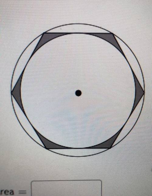 URGENT: find the area of the shaded region: the area outside a circle inscribed in a regular hexagon