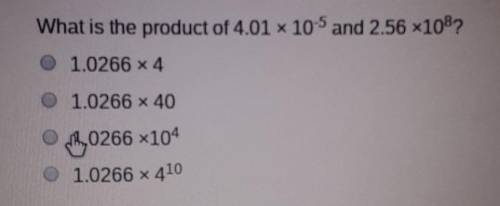 What is the product of 4.01 x 10-5 and 2.56 x108?