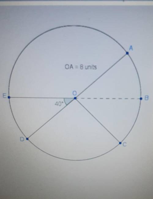 In the diagram, BE and AD pass throughthe center of circle o, and the area ofsector AOC is 47.45 squ