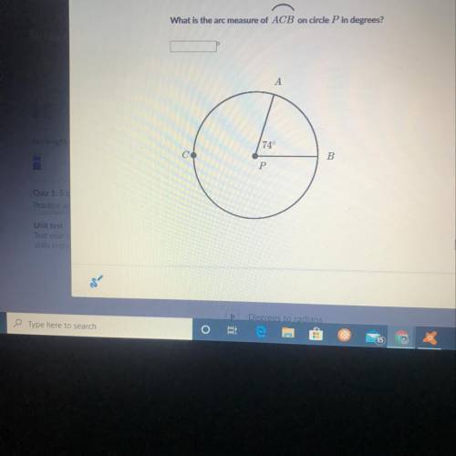 What is the arc measure of ABC in circle P in degrees