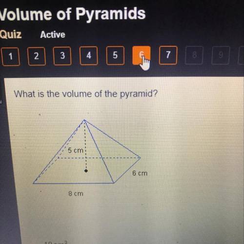 What is the volume of the pyramid? (5cm, 6cm, 8cm)
