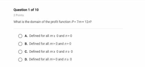 What is the domain of the profit function p=7m+12n
