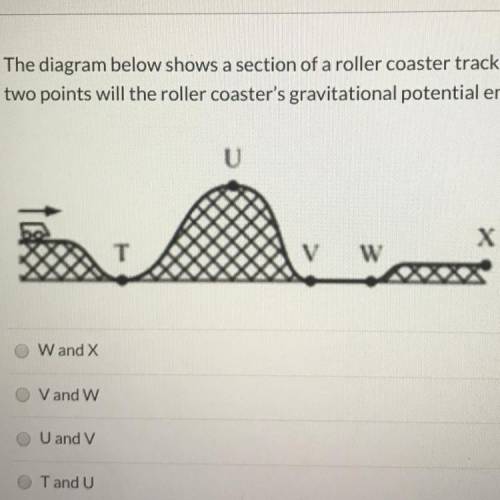 The diagram below shows a section of a roller coaster track. Five points on the track are labeled. B