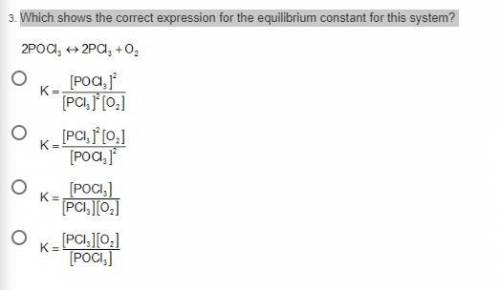 Which shows the correct expression for the equilibrium constant for this system?